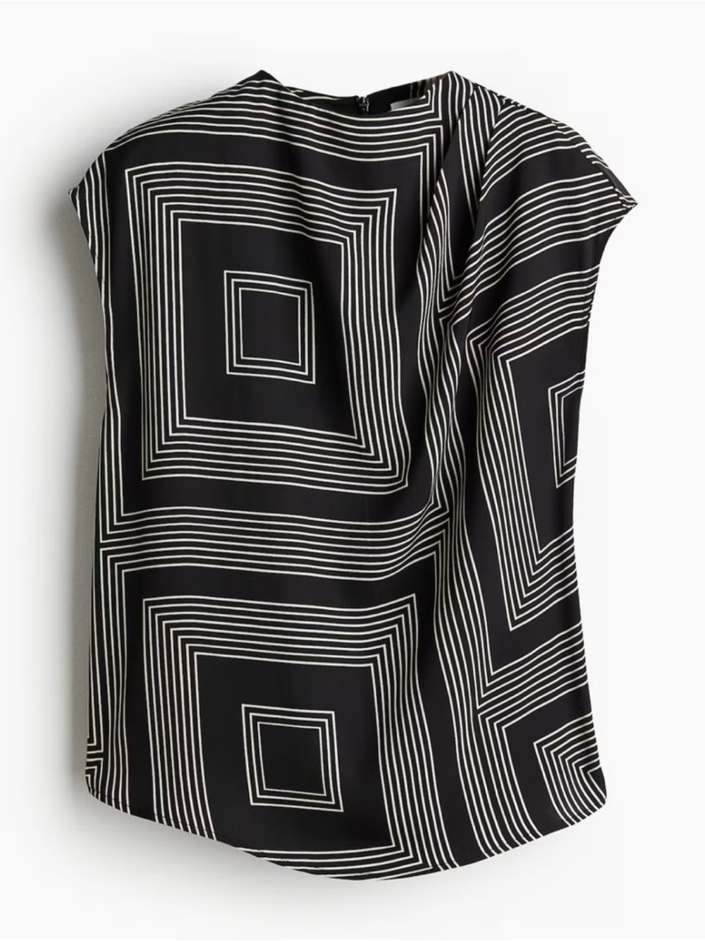 H&M Black & White Geometric Print Draped Blouse